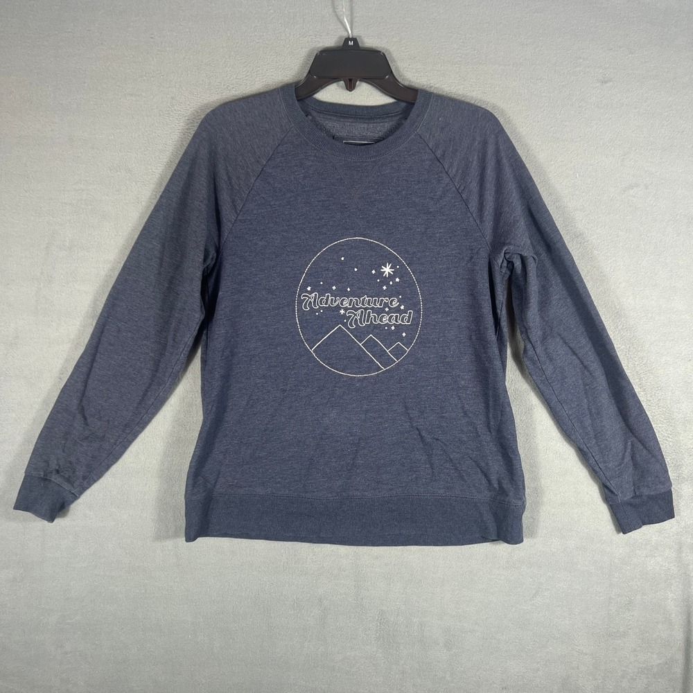Sonoma Womens Sweatshirt Size M Blue Adventure Ahead Graphic Raglan Long Sleeve